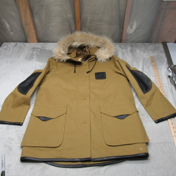Coach Classic Parka Women 12 Tan Shearling Italy Lamb Hood Removable Liner 3in1
